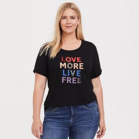 Torrid Beaded Love More Live Free T-Shirt—00 (M/L) - Picture 1 of 11